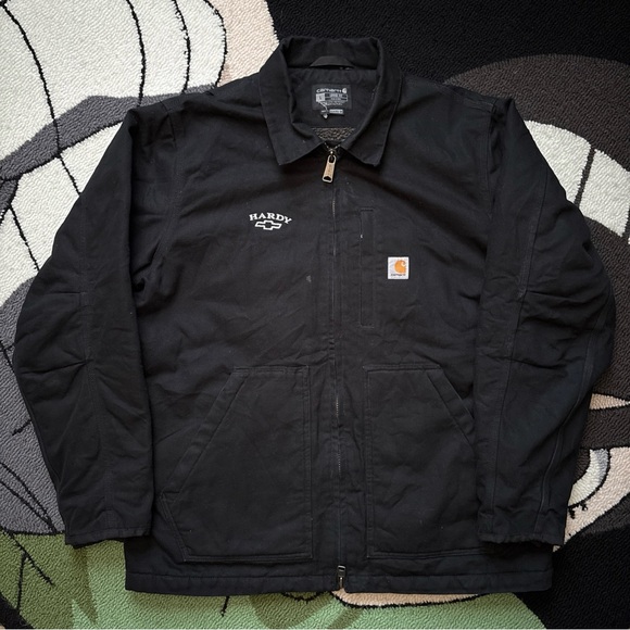 Carhartt Mens Sherpa Lined Field Jacket Sz L Black Loose Fit Zip Front Pockets - Picture 1 of 5